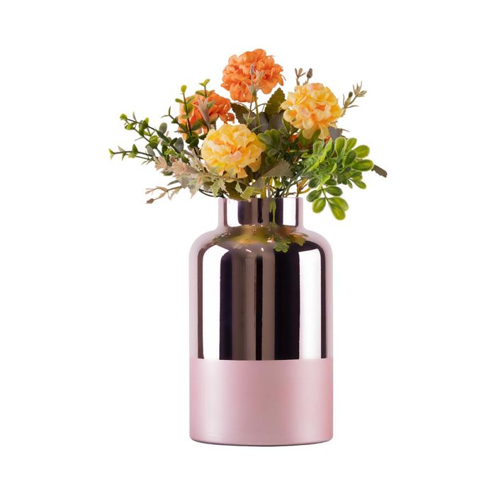 Vaso De Vidro Rose e Cromado BC0082 BTC Decor ST2669