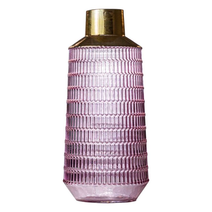 Vaso De Vidro Rosa Texturado para Flores 14,5x30cm St2248