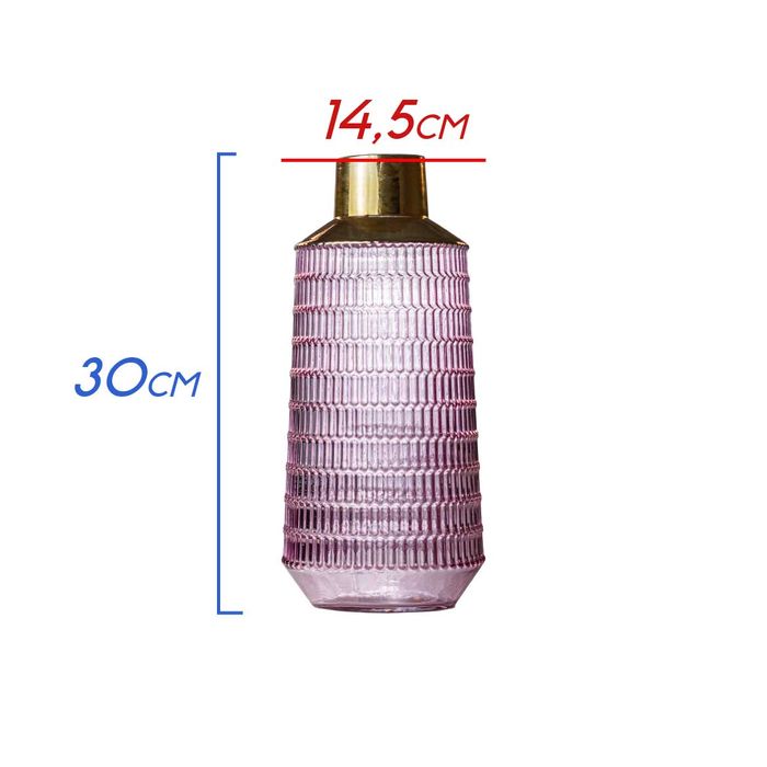 Vaso De Vidro Rosa Texturado para Flores 14,5x30cm St2248