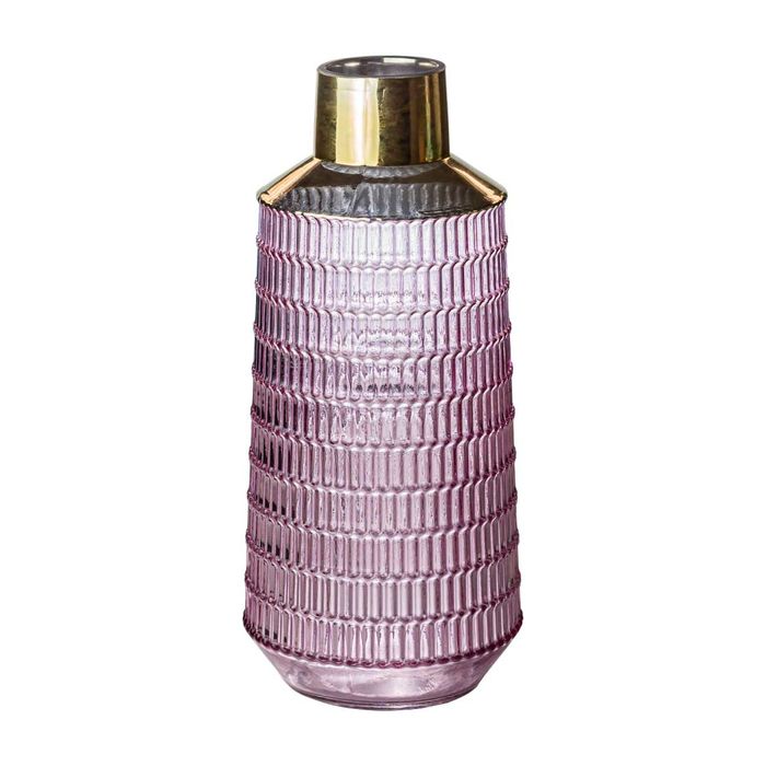 Vaso De Vidro Rosa Texturado para Flores 14,5x30cm St2248
