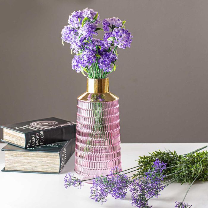 Vaso De Vidro Rosa Texturado para Flores 14,5x30cm St2248