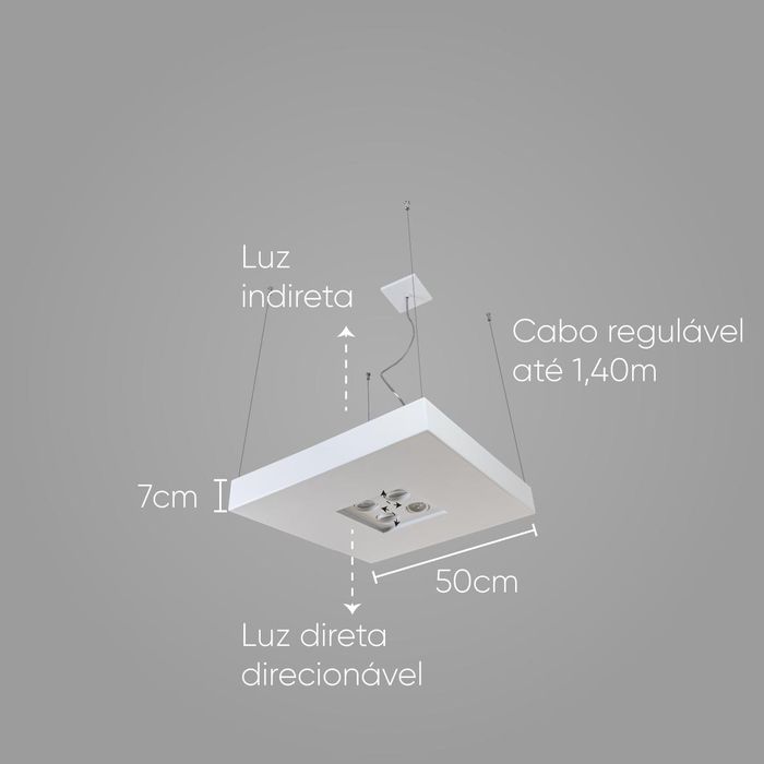 Pendente Quadrado Branco Bore 50cm Usina Design 4601/50 BT ST2562