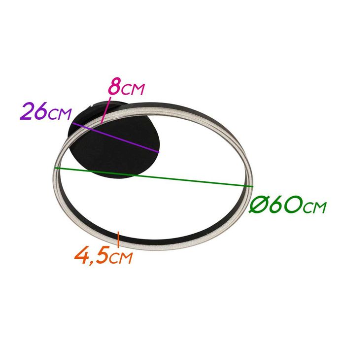 Plafon Emily Preto Anel Led Integrado 30w Ø60cm CL31201-BK St1748