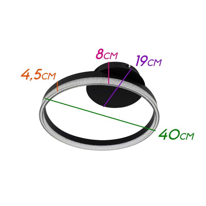 Plafon Emily Preto Anel Ring Arco Led Integrado 20w Ø40cm CM31200-BK St1747