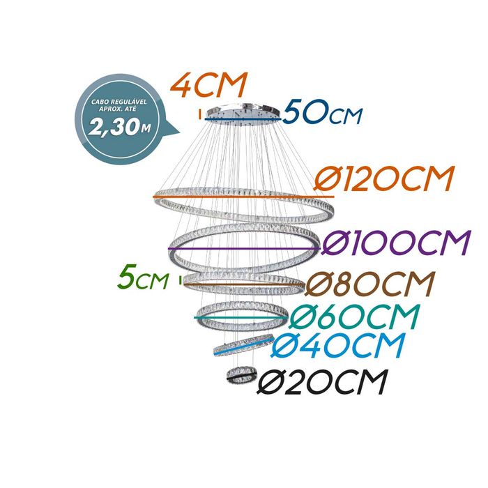 Lustre Anéis de Cristal LED Integrado 165W DCD00701D ST2073