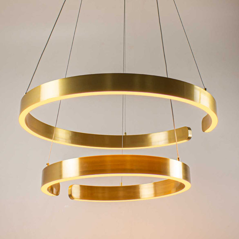 Pendente Lustre 2 Anéis Ring Arco Dourado LED 80W ST2123