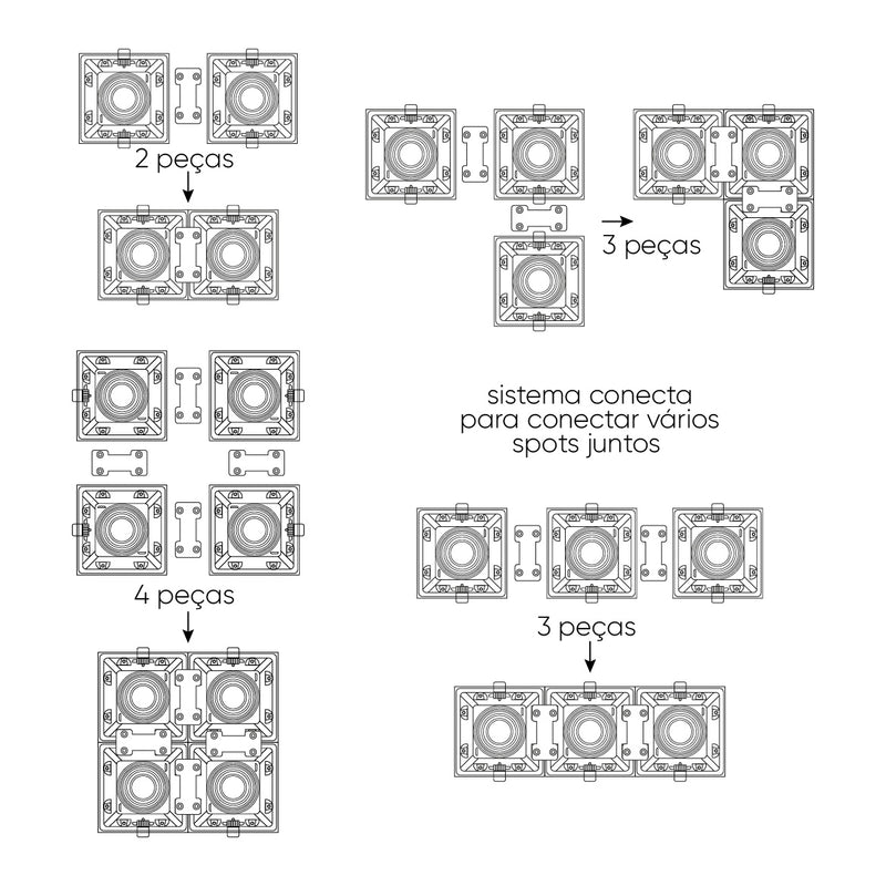 Spot Embutir Conecta ABS Branco e Preto para MR16 DL146DIC Bella ST2348