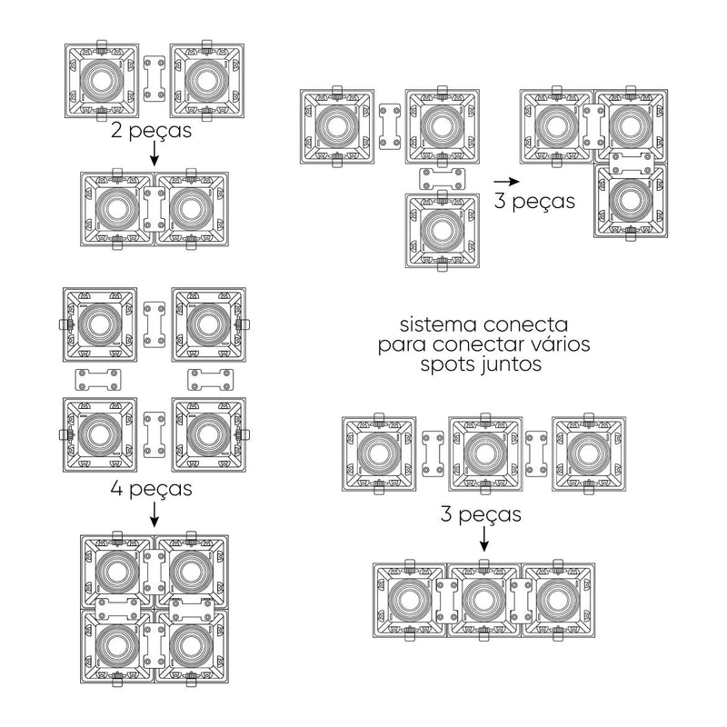 Spot Embutir Conecta ABS para E27 Branco e Preto DL146PAR30 Bella ST2340