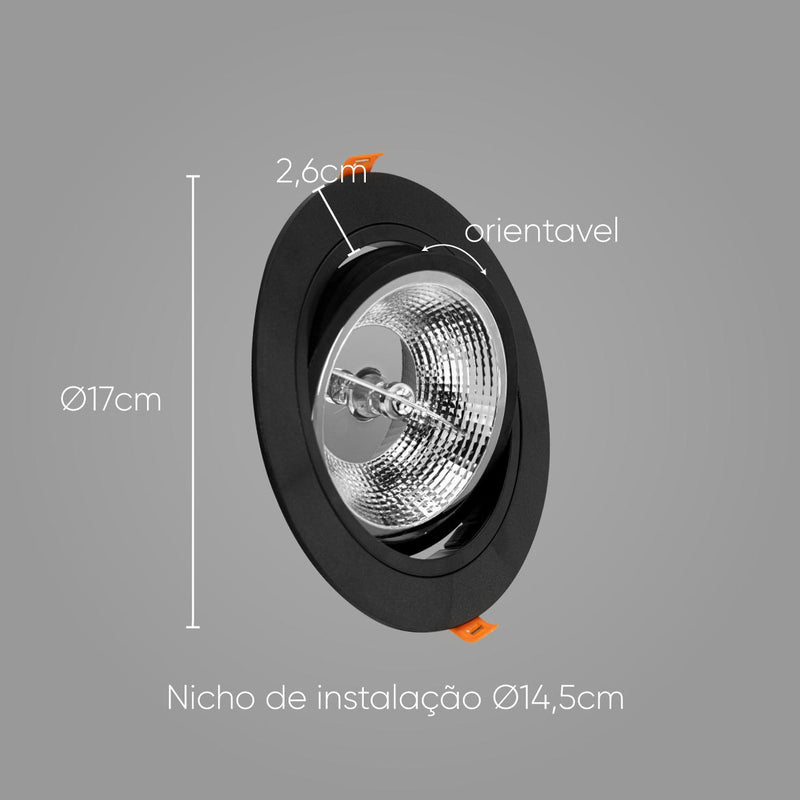 Spot Redondo Embutir Conecta ABS preto p/AR111 DL152AR111W Bella ST2752