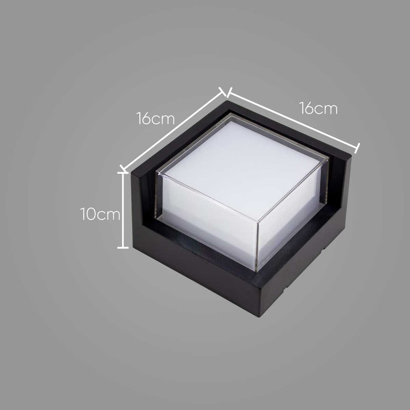Arandela Iglu Preta Quadrada 16x16cm 12w 3000k Ip65 DN 33990 St448