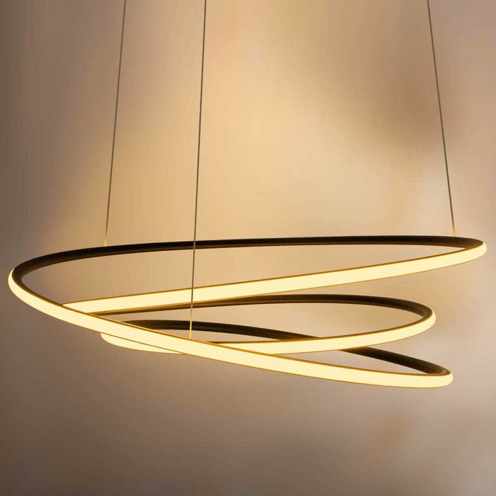 Lustre Pendente Espiral Anéis de LED 88W para Pé Direito Duplo 34317 St1476 - Preto