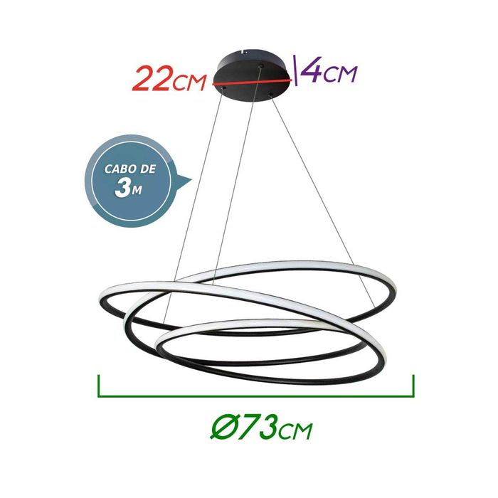 Lustre Pendente Espiral Anéis de LED 88W para Pé Direito Duplo 34317 St1476 - Preto