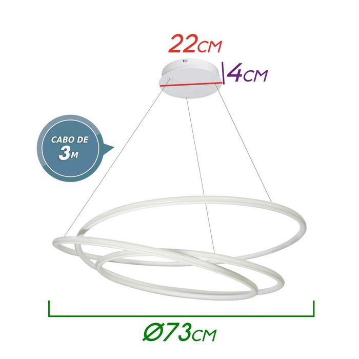 Lustre Pendente Espiral Anéis de LED 88W para Pé Direito Duplo 34324 St1476 - Branco