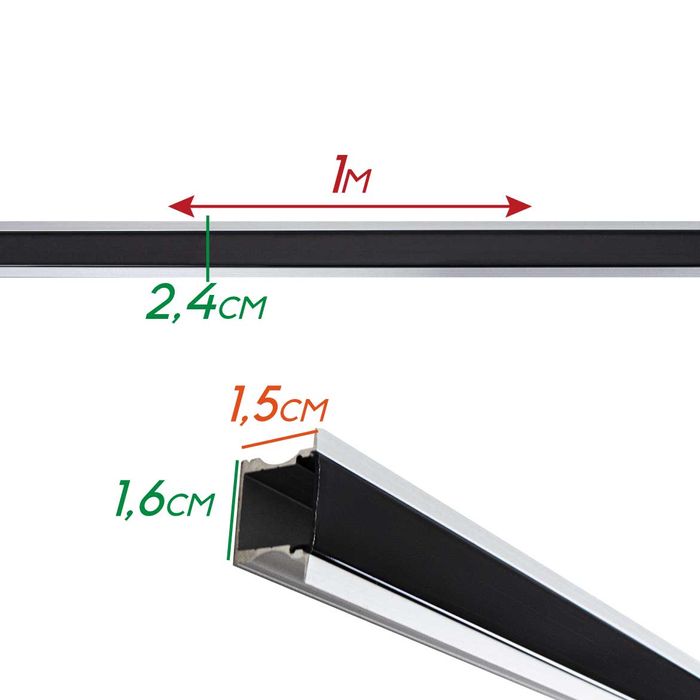 Perfil Alumínio Preto Embutir Moveis P/ Led 1000x16mm DS2243-P St1292