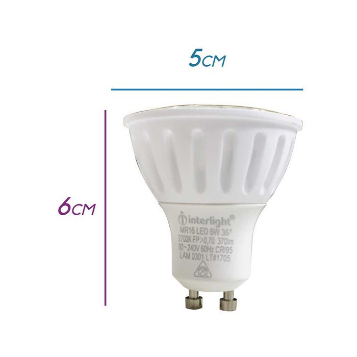 Lâmpada LED Dicróica Gu10 MR16 6W 2700k 381lm Bivolt IRC95 LAM.0301 ST807