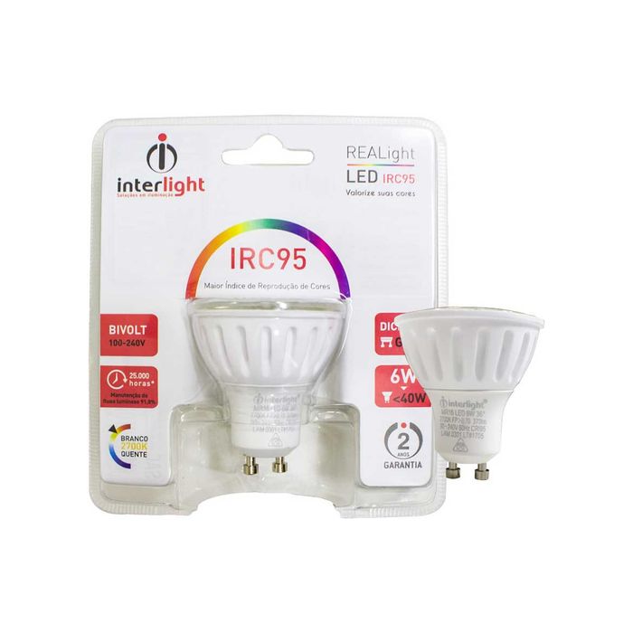 Lâmpada LED Dicróica Gu10 MR16 6W 2700k 381lm Bivolt IRC95 LAM.0301 ST807