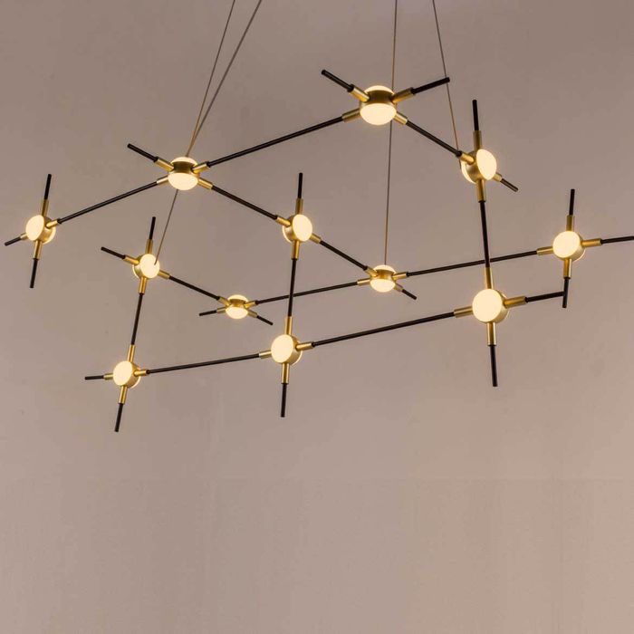 Pendente Link Preto Dourado Led 48w 80cm Bella Ft001 St2185