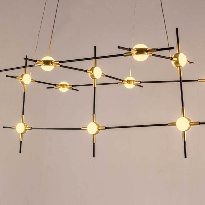 Pendente Link Preto Dourado Led 48w 80cm Bella Ft001 St2185