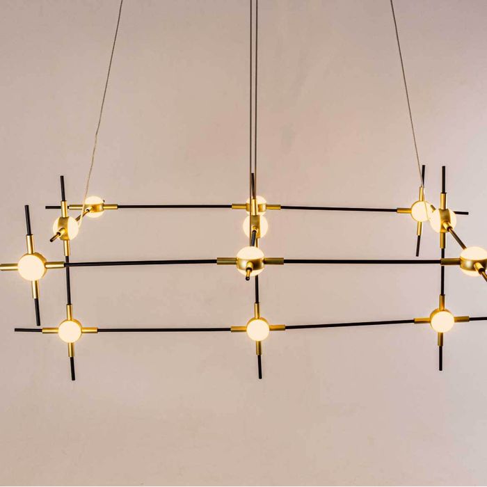 Pendente Link Preto Dourado Led 48w 80cm Bella Ft001 St2185