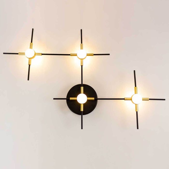 Arandela Link Preto Dourado Led 14w 39x60cm Ft002 St2133