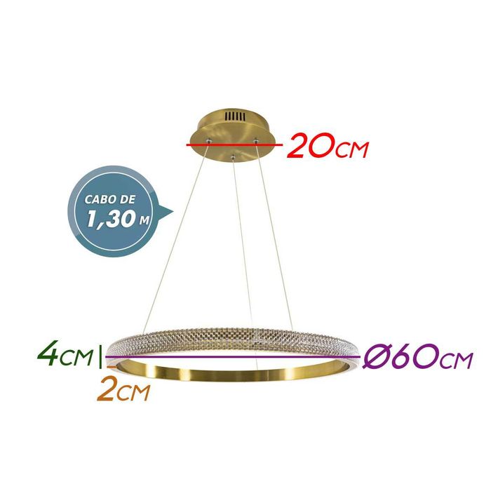 Lustre Pendente Oca Dourado 1 Arco 60cm 32W Bella Iluminação GD001 St1879