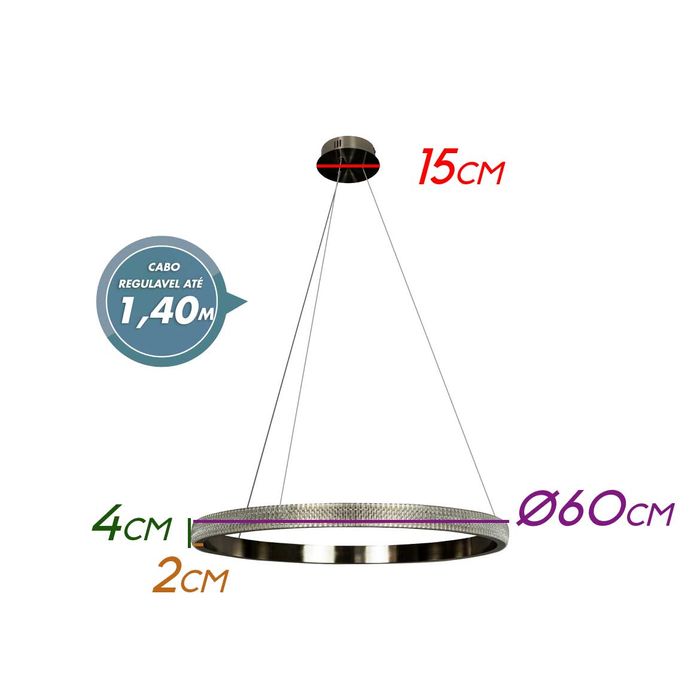 Lustre Pendente Oca Nickel 1 Arco 60cm 32W Bella Iluminação GD001NK ST1879