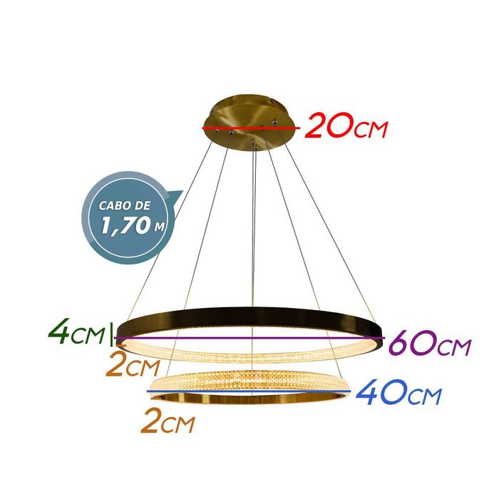 Lustre Pendente Oca Dourada 2 Arcos 54W Bella Iluminação GD002 ST1877
