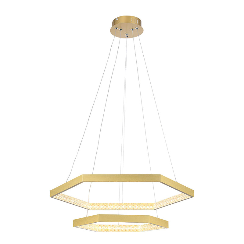 Pendente Hex Dourado e Transp (d)60 + 40cm (a)3.5cm  30w + 20w 3000k 2550lm - GD005 - Bella Iluminação