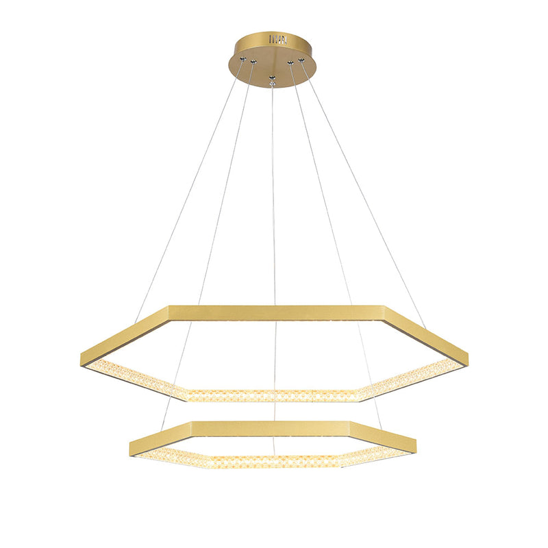 Pendente Hex Dourado e Transparente (d)80 + 60cm (a)3.5cm  40w + 30w  3000k 3280lm - GD006 - Bella Iluminação