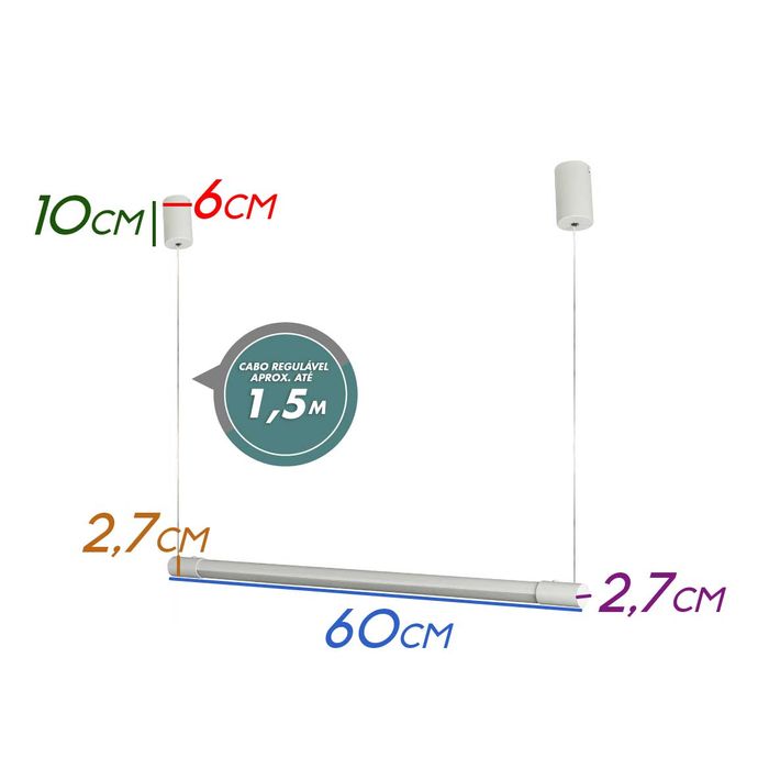 Pendente Tec LED 12W 3000k Branco 60cm GD012SW Bella ST2446