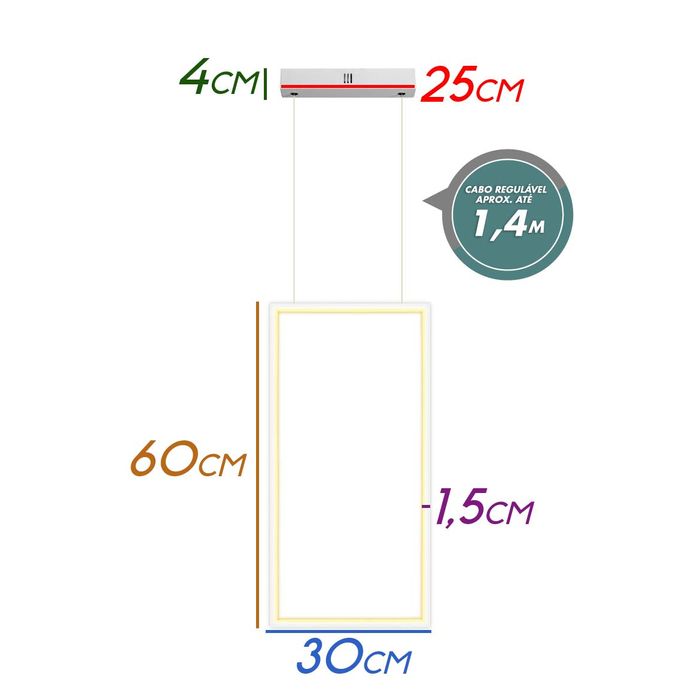 Pendente Tec 30x60cm LED 32W 3000k GD015W Bella ST2482