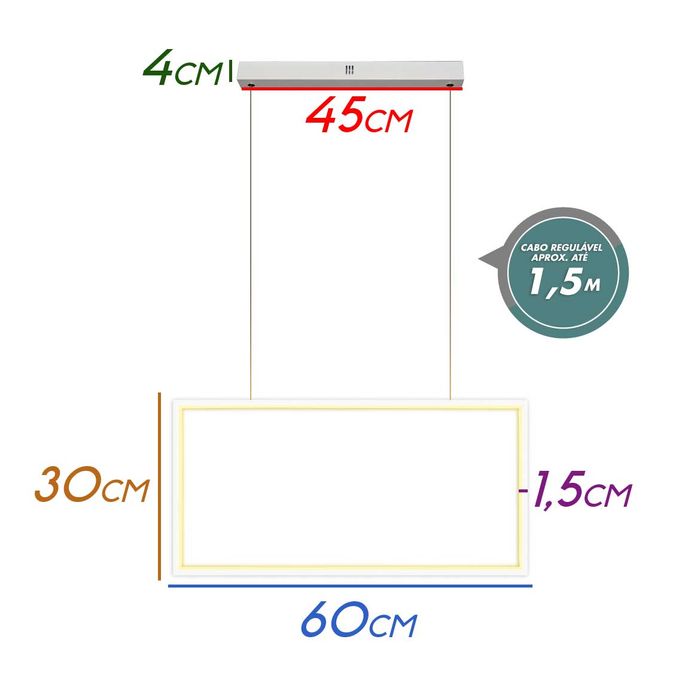 Pendente Tec Branco 30x60cm LED 32W 3000k GD016W Bella ST2465