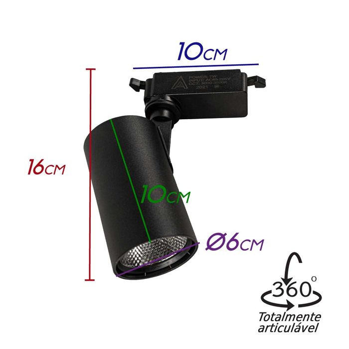 Spot LED 7W Articulável Preto para Trilho Eletrificado ST2426