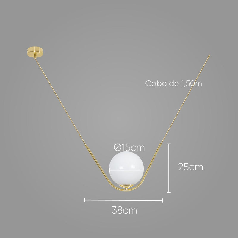 Pendente Cora Gold Brilho Cúpula Globo Vidro Leitoso P/ 1 Lamp G9 GW1398-1S ST1753