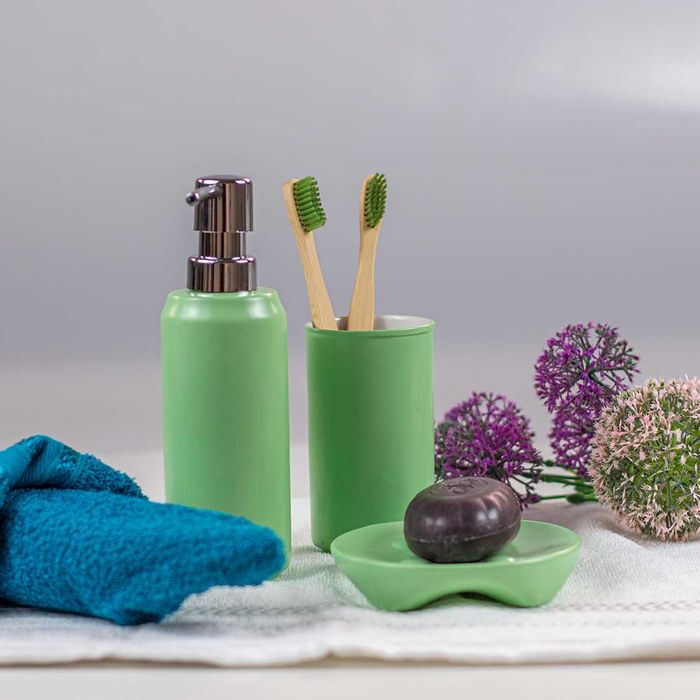 Kit Acessórios em Cerâmica para Banheiro 3 Peças Verde ST2267