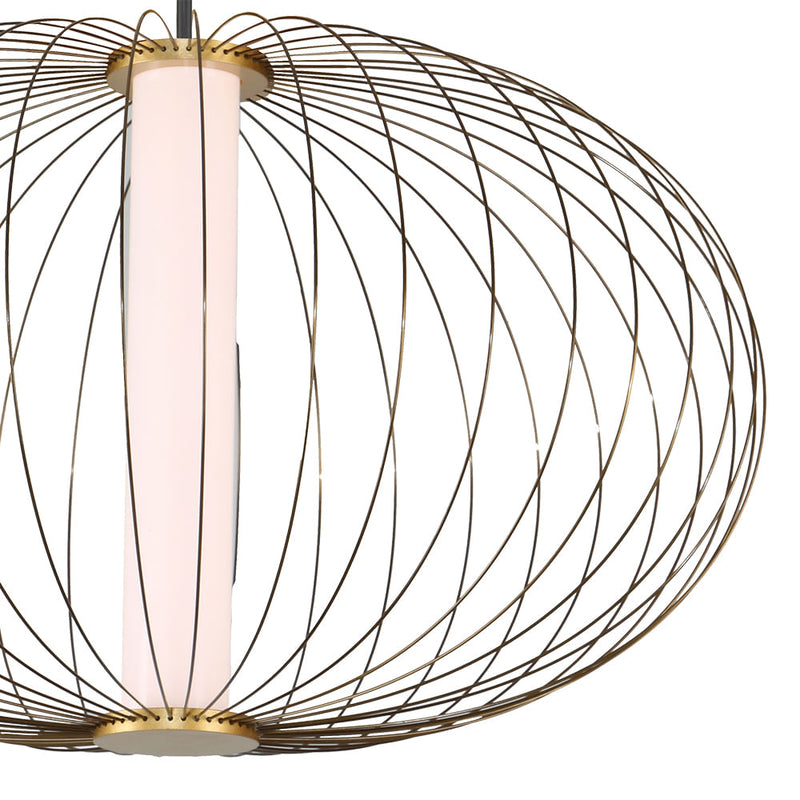 Pendente Lanterna Dourado e Branco (d)50cm (a)32cm  1x16w 3000k 800lm - HC010 - Bella Iluminação