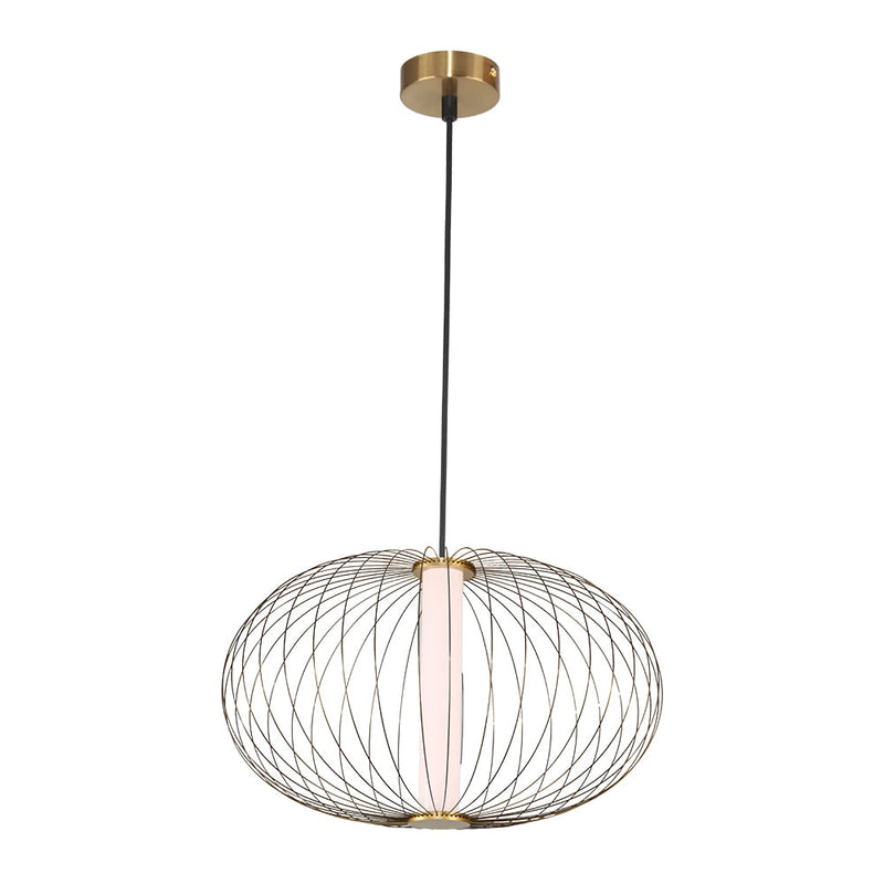 Pendente Lanterna Dourado e Branco (d)50cm (a)32cm  1x16w 3000k 800lm - HC010 - Bella Iluminação