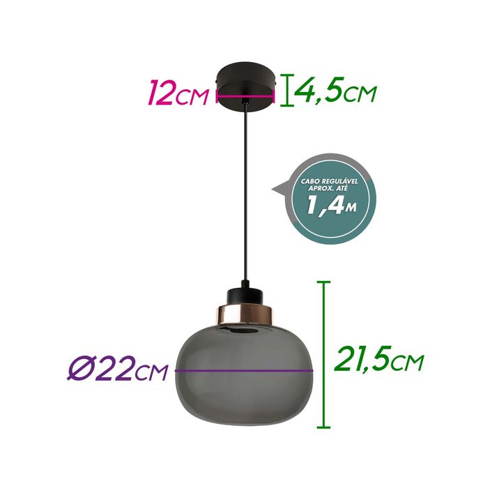 Pendente Fog Rose Gold Fume LED 10W 3000k Bella HC018 ST2438