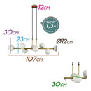 Pendente Abaporu Dourado com 8 Cúpulas Globo Vidro p/ G9 HL004W Bella ST1863