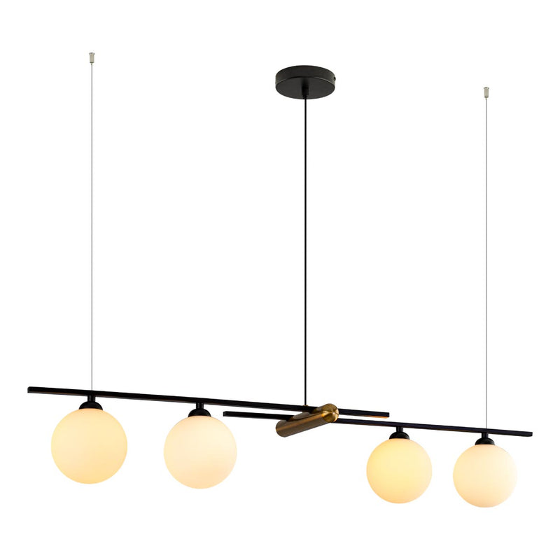 Pendente Bambu Preto e Dourado HL017LW 98cm Globos Vidro P/ G9 Bella ST2708