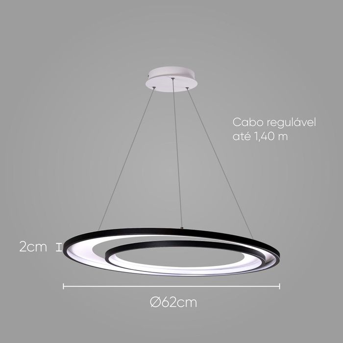 Pendente Loop Preto e Branco 62cm Led 48w HM009WB Bella ST2552