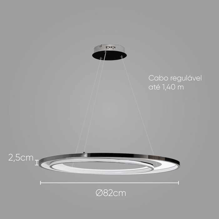Pendente Loop Cromado e Branco Led 76W 3000k Hm010CR Bella ST2542