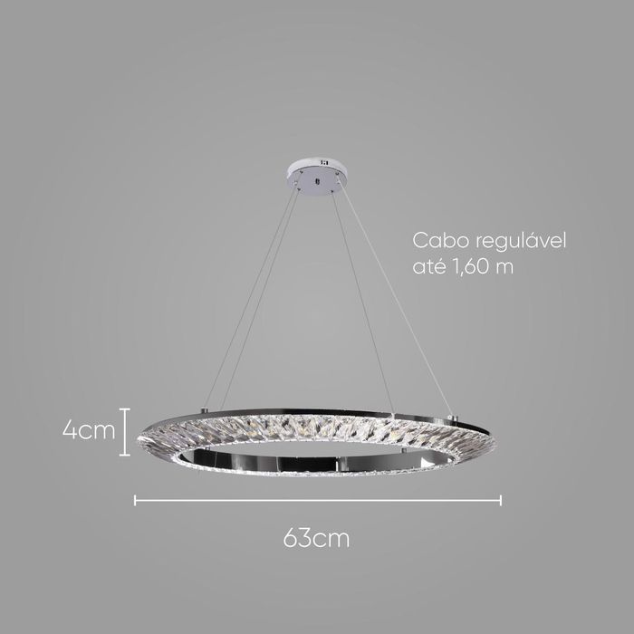 Pendente Orbit Cromado e Cromado Cristal 63cm LED 30W ID009C Bella ST2556
