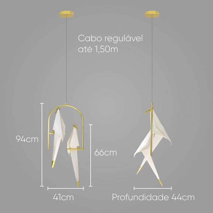 Pendente Perch Bird Pássaros Origami Ouro Fosco LED 8W Starlux ST1786