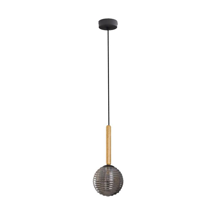 Pendente Eloa Madeira Preto Globo Vidro Smoky ZR136-SKY Starlux ST2603