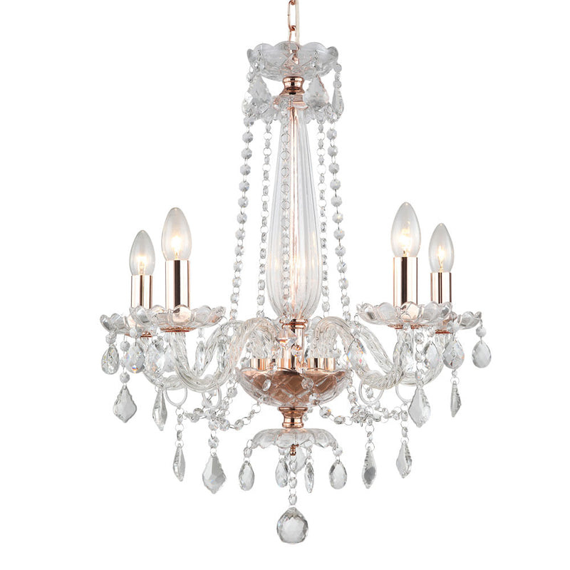 Pendente Tyene Rose Gold e Transparente (d)54cm (a)63cm  5xe14 200w - JF305 - Bella Iluminação