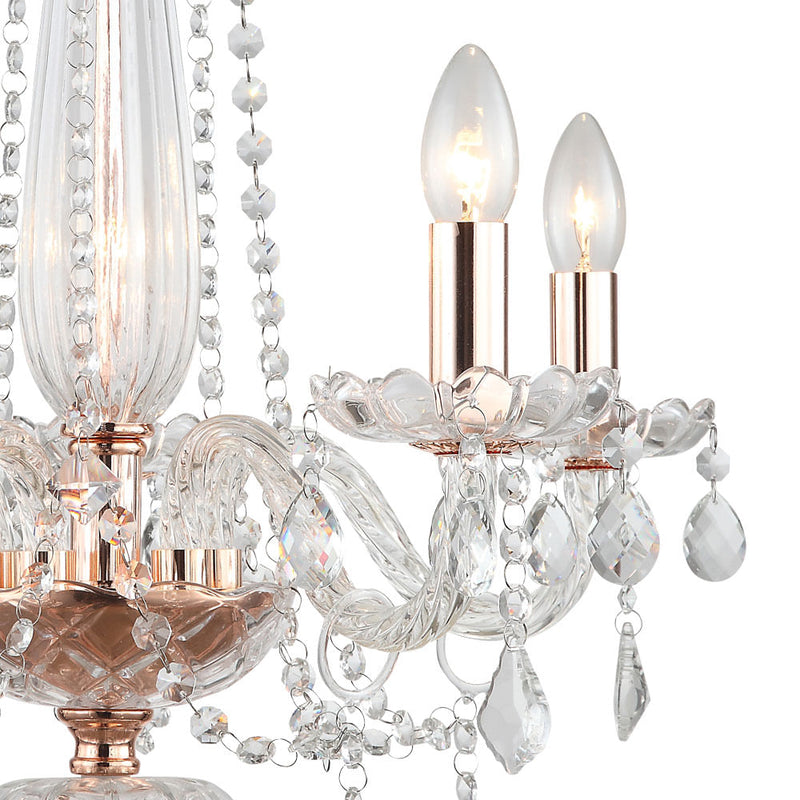 Pendente Tyene Rose Gold e Transparente (d)54cm (a)63cm  5xe14 200w - JF305 - Bella Iluminação