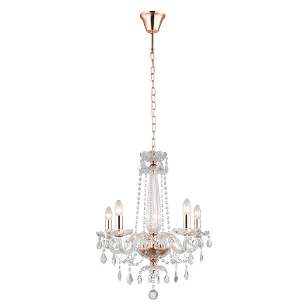 Pendente Tyene Rose Gold e Transparente (d)54cm (a)63cm  5xe14 200w - JF305 - Bella Iluminação