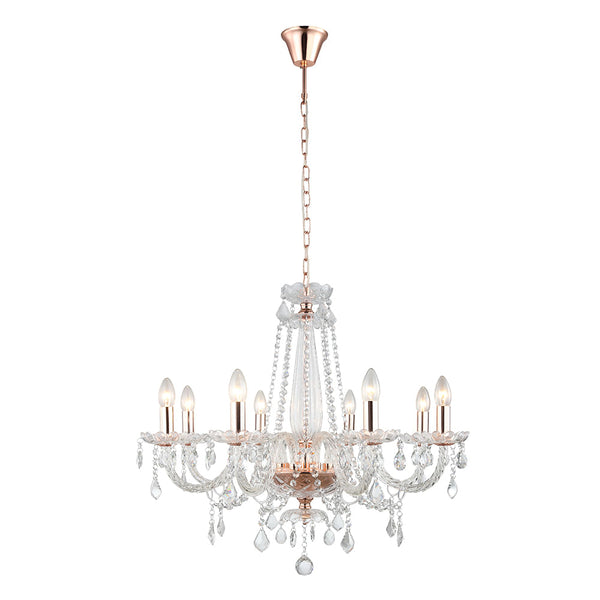 Pendente Tyene Rose Gold e Transparente (d)72cm (a)64cm  8xe14 320w - JF308 - Bella Iluminação