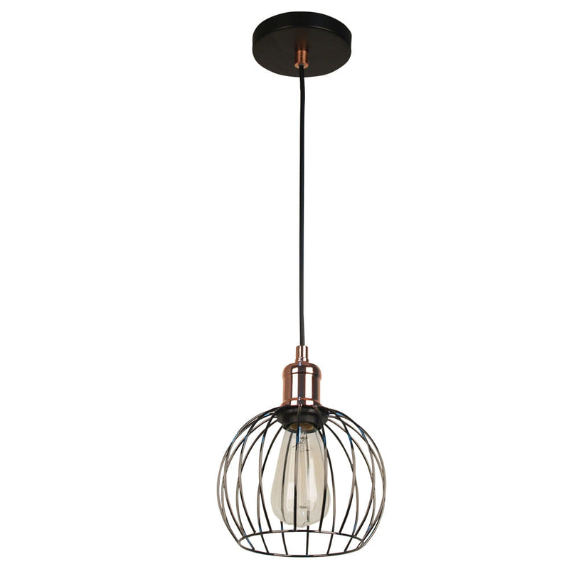 Pendente Cage Cobre e Preto (d)18cm (a)22cm  1xe27 40w - JY010 - Bella Iluminação